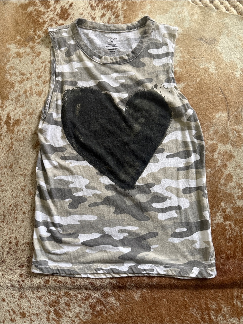 Evereve Gray & Cream Camo Tank with Black Heart